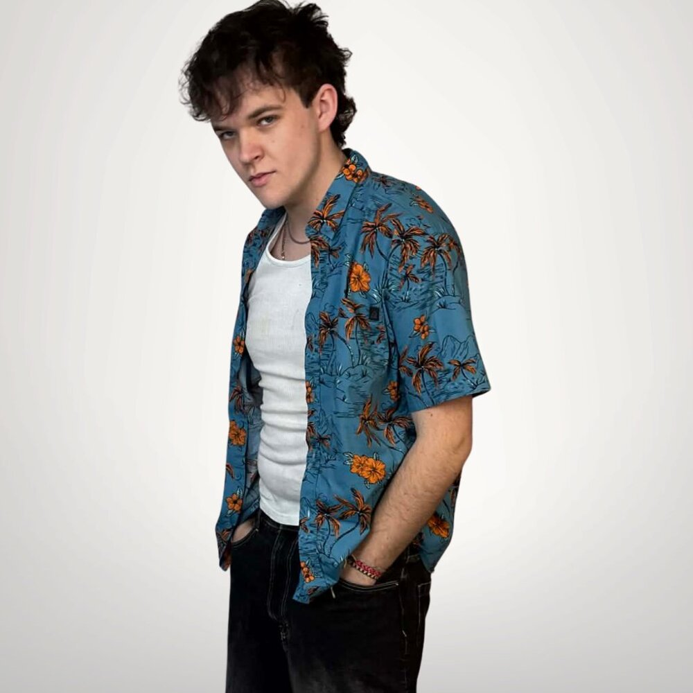 Ripzone Tropical Palm Print Shirt 🌴 Blue Orange Button-Up M